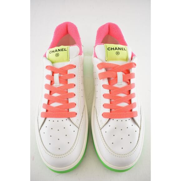 Chanel Mens 20P White Multicolor Neon CC Logo Flat Runner Trainer Sneaker 44 11 - Picture 5 of 12